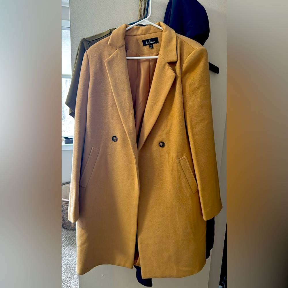 Lulu's Harriet long double breasted tan coat